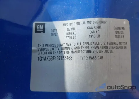 2008 Chevrolet Cobalt Ls from USA, damaged, VIN 1G1AK58F187153468